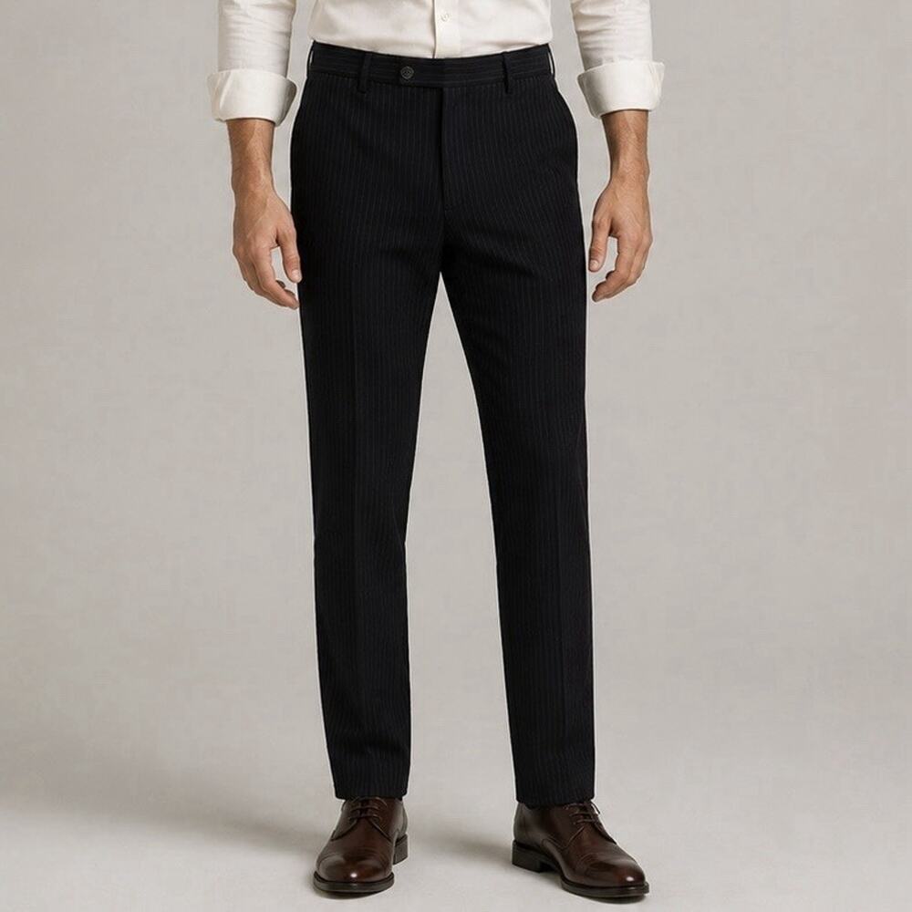 Club Monoco Mens 33X32 Wool Trousers Dress Pants Black Pin Striped Contemporary